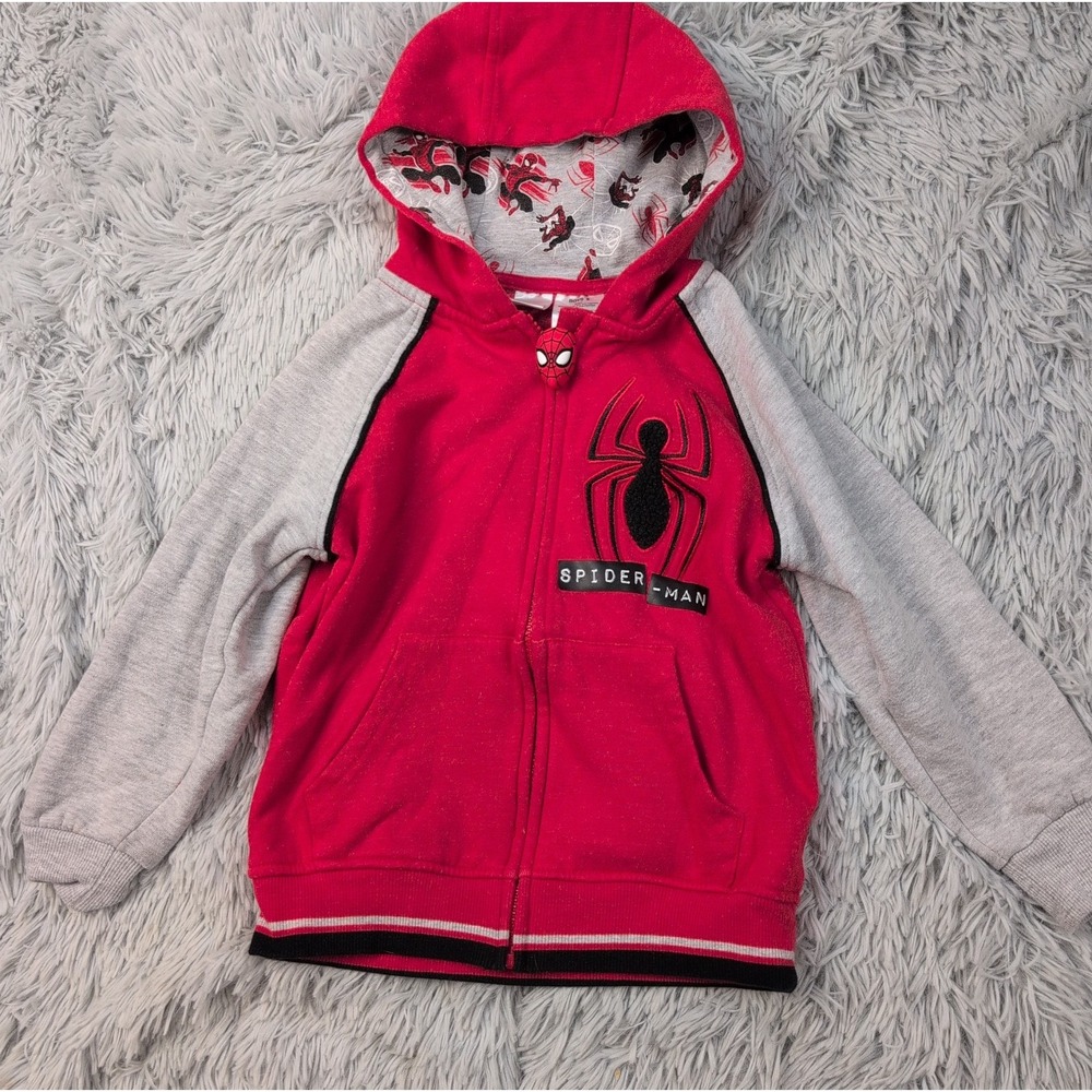 Marvel Spiderman Sweatshirt Boys 6 Red Hoodie Embroidery Pockets Zip Up